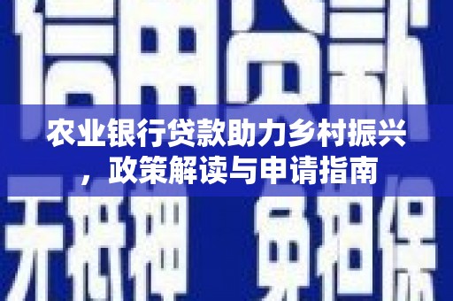 清水河农业银行贷款助力乡村振兴，政策解读与申请指南